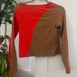 Lululemon Cropped Asymmetrical Ribbed Cotton Shirt in Bold Beige/Solar Orange